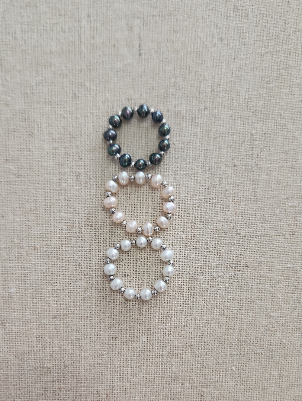 Honora Pearl Stretch Ring Trio - Black, Blush & White